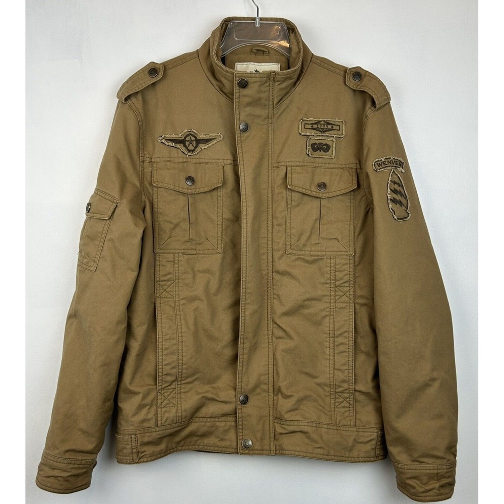 WenVen Jacket Mens S Cotton Canvas Lightweight Military Casual Field Read